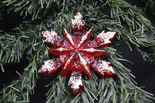 Karácsonyi varázs - kézműves epoxy díszek (piros - arany)