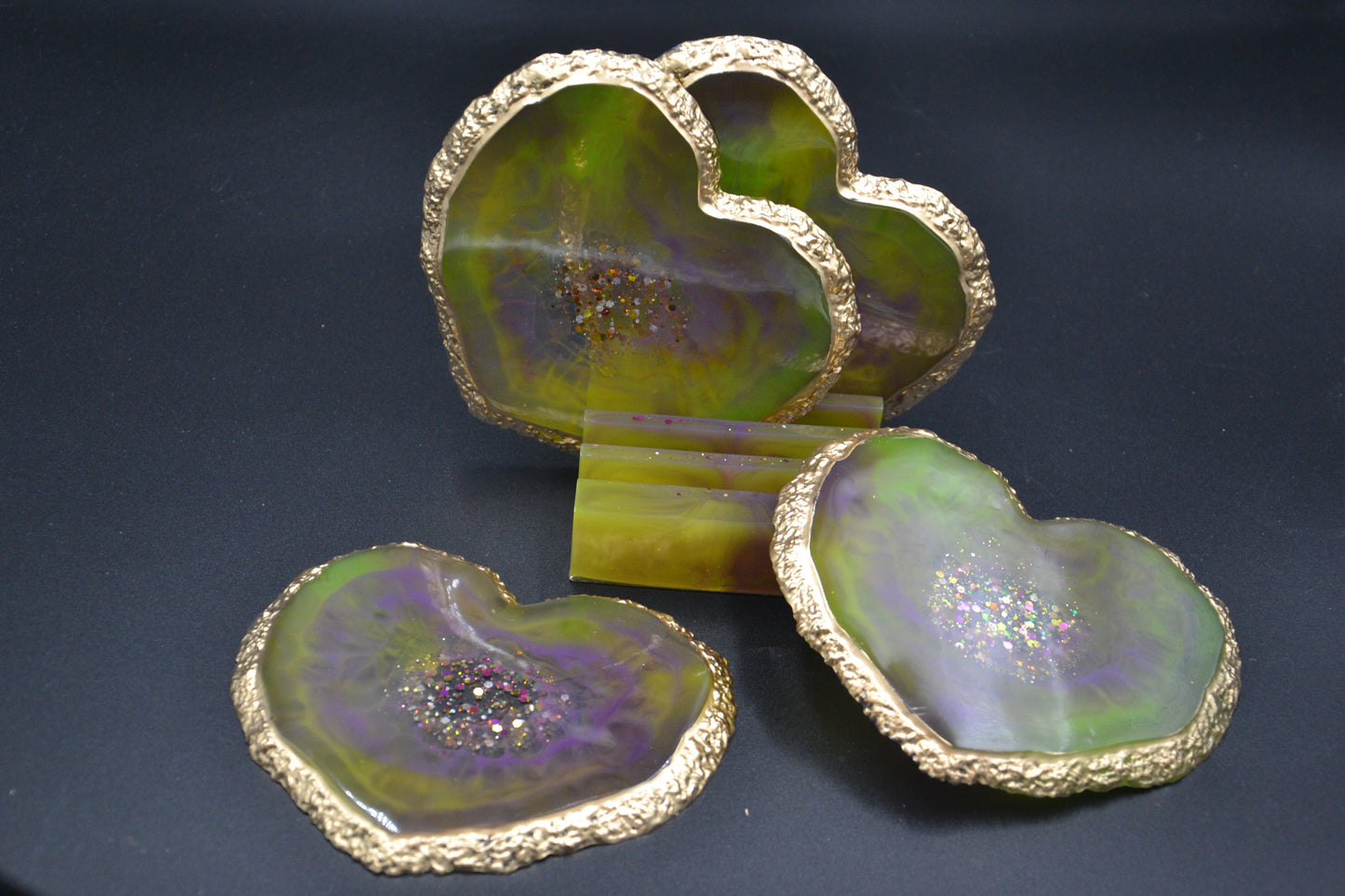 Epoxy pohár alátét készlet tartóval (sárga)