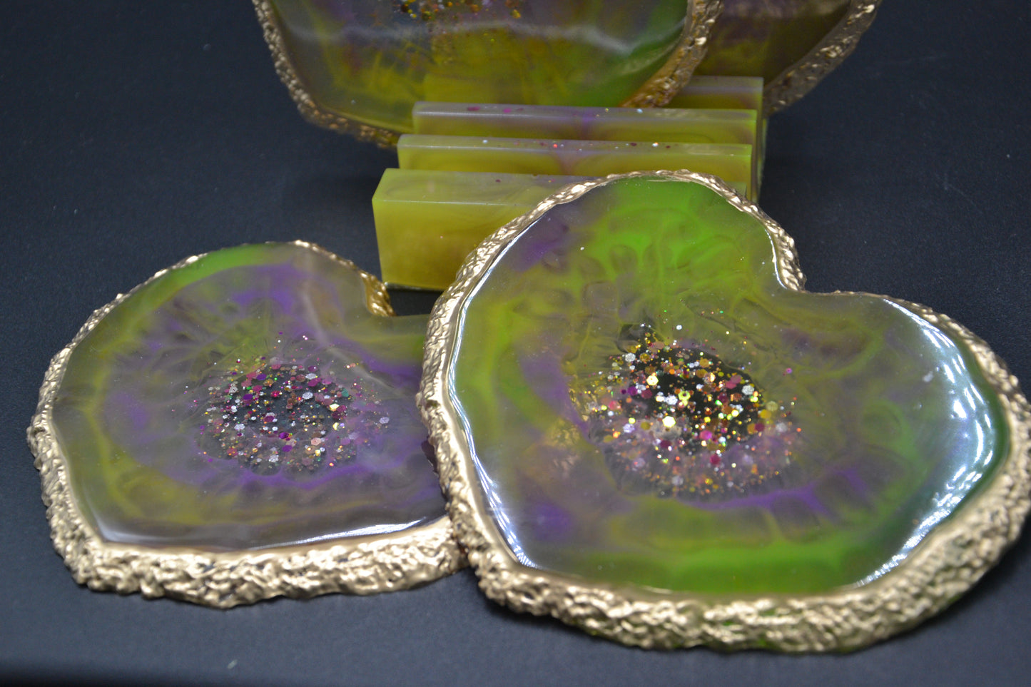 Epoxy pohár alátét készlet tartóval (sárga)