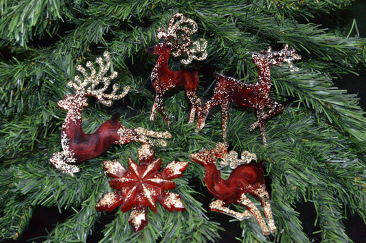 Karácsonyi varázs - kézműves epoxy díszek (piros - arany)